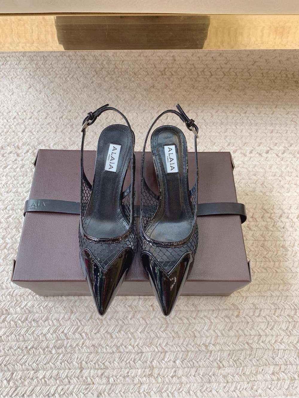Alaia Black Patent Pointed-Toe Slingback Pumps